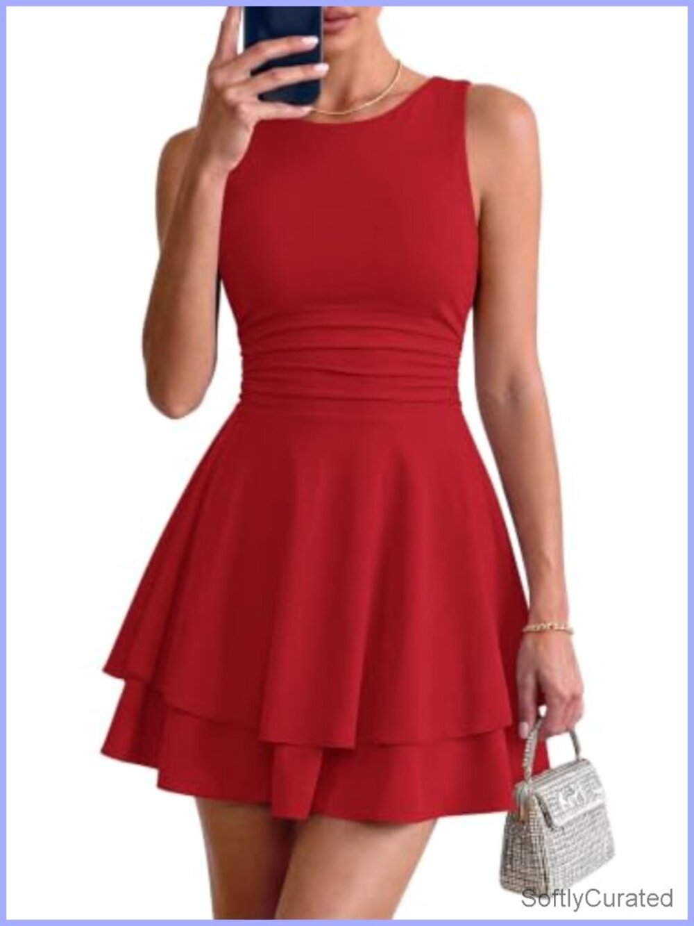 Summer Mini Dress Sleeveless Ruched A Line Ruffle Flowy Short Cute Party Date